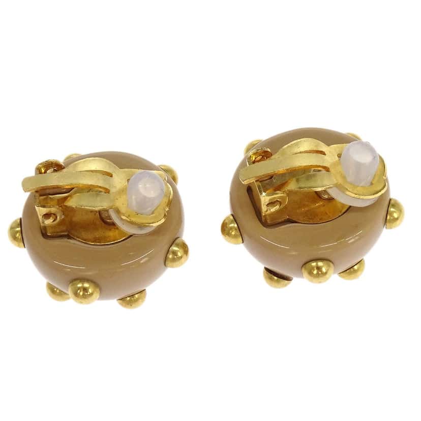 Chanel Vintage CC Round Cutout Clip-On Earrings Beige Good condition - Back View