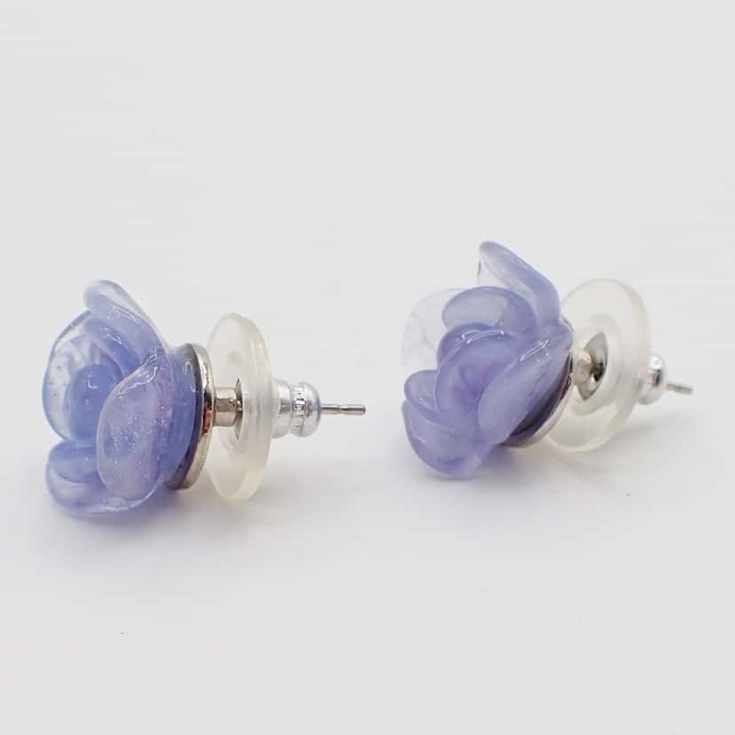 Chanel Vintage Camellia Earrings Purple Plastic Good condition - Box View