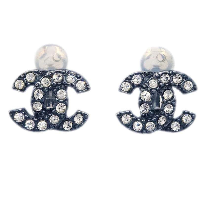 Chanel CC Clip-On Earrings Black Metal Good condition - Front View