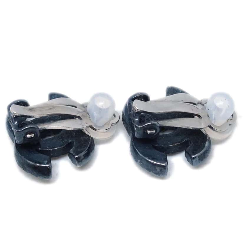 Chanel CC Clip-On Earrings Black Metal Good condition - Back View