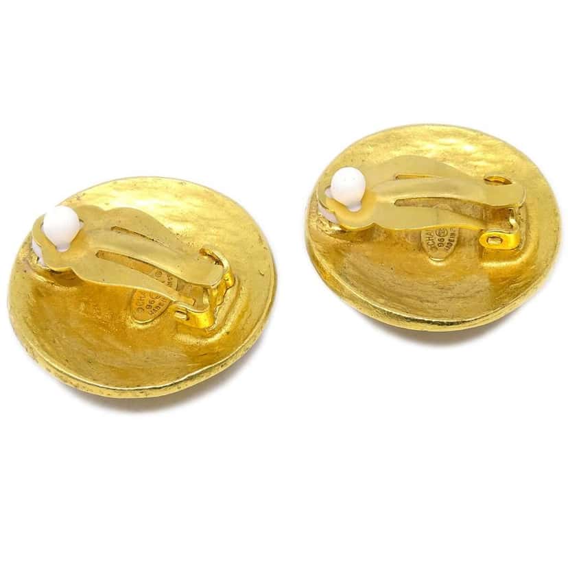 Chanel Vintage Round CC Clip-On Earrings Gold Good condition - Back View
