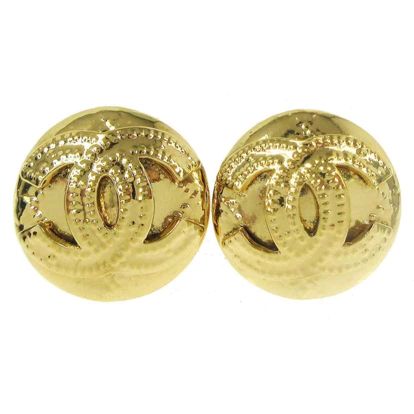 Chanel Vintage CC Round Clip-On Earrings Gold Good condition - Front View