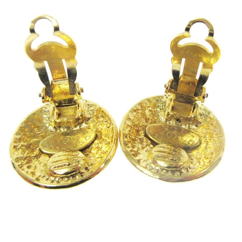 Chanel Vintage CC Round Clip-On Earrings Gold Good condition - Back View