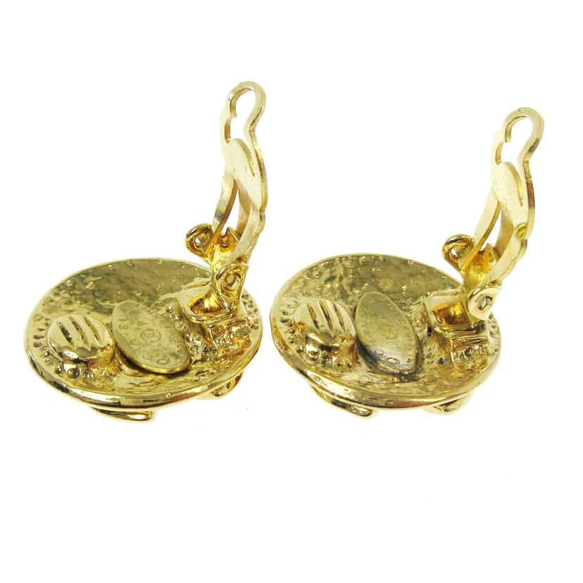 Chanel Vintage CC Round Clip-On Earrings Gold Good condition - Inside View