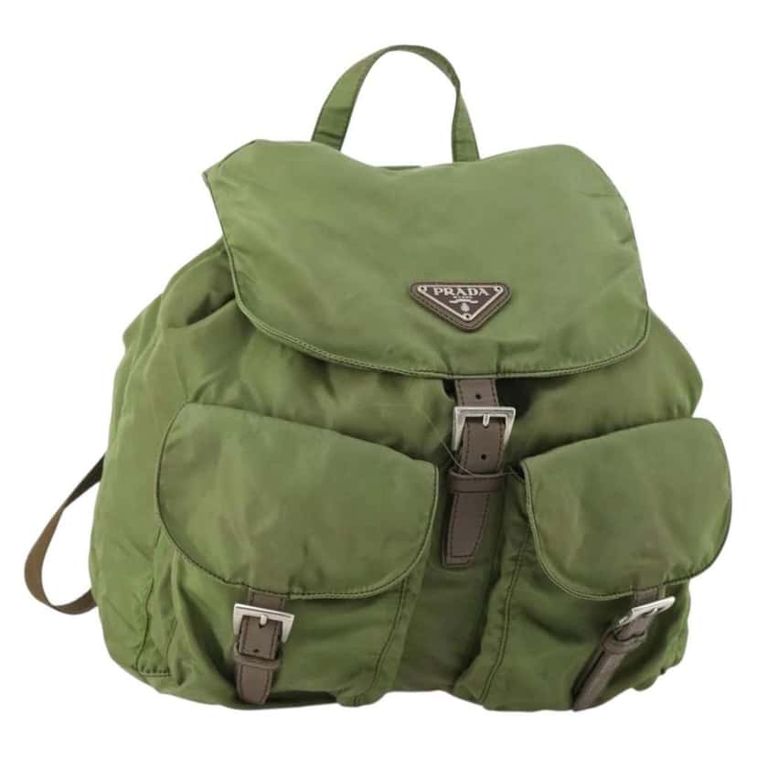 Prada Double Front Pocket Backpack Khaki Good condition - Front View