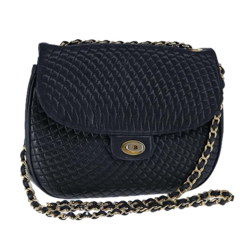 Bally Vintage Chain Shoulder Bag Black Leather Good condition - Front View