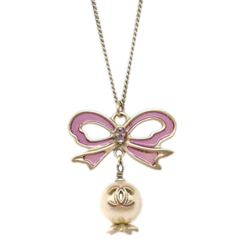 Chanel CC Bow Necklace Gold Good condition - Back View
