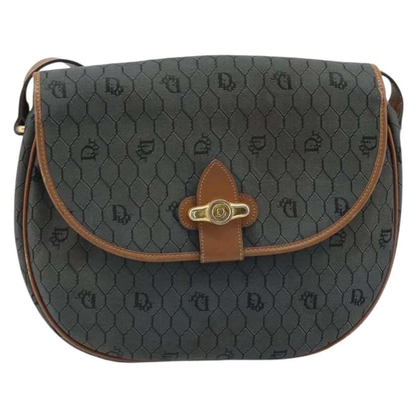 Christian Dior Vintage Honeycomb Flap Crossbody Bag Black Canvas Good condition - Front View