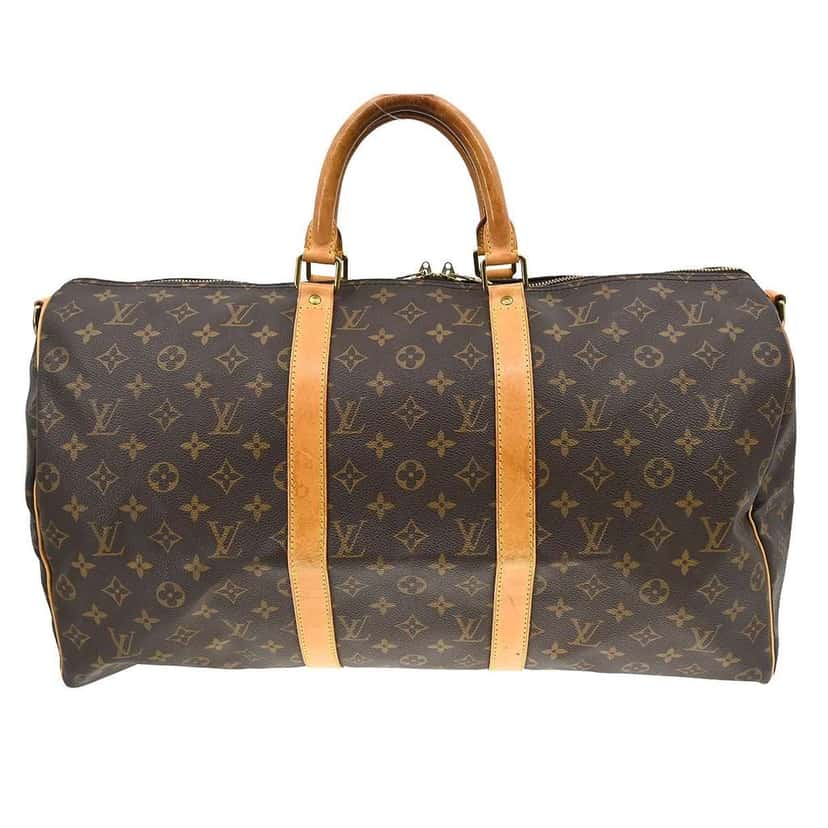 Louis Vuitton Keepall Bandouliere Bag Brown Canvas Fair condition - Front View