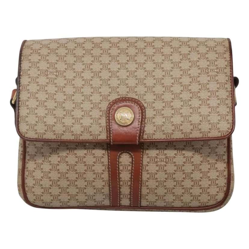 Celine Vintage Macadam Shoulder Bag Beige Canvas Good condition - Front View