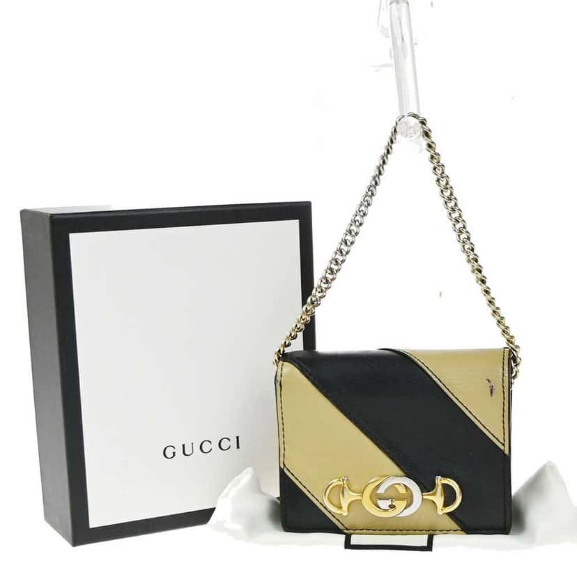 Gucci Zumi Chain Card Case Black Leather Good condition - Front View