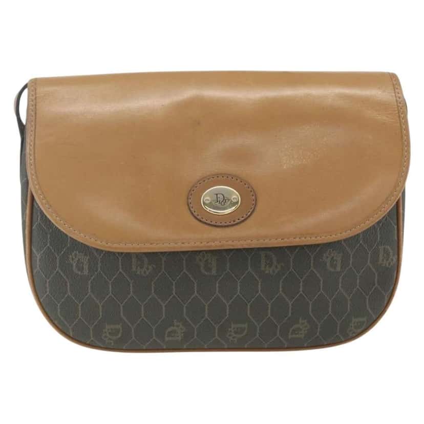 Christian Dior Vintage Honeycomb Flap Crossbody Bag Khaki Canvas Good condition - Front View