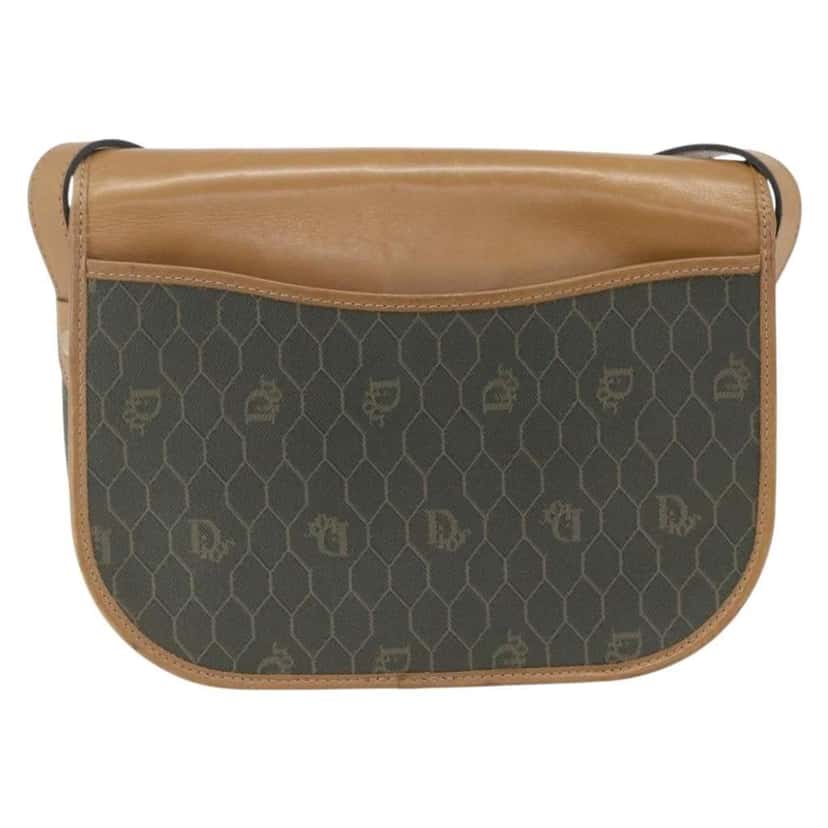 Christian Dior Vintage Honeycomb Flap Crossbody Bag Khaki Canvas Good condition - Back View
