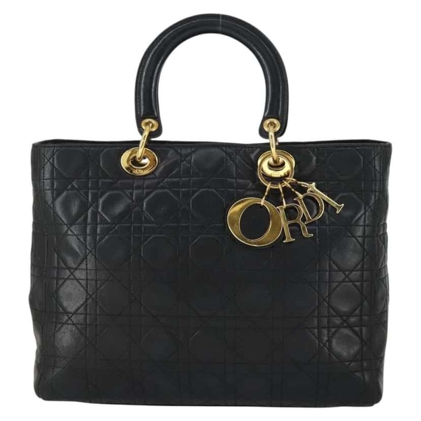 Christian Dior Vintage Lady Dior Bag Black Leather Good condition - Front View