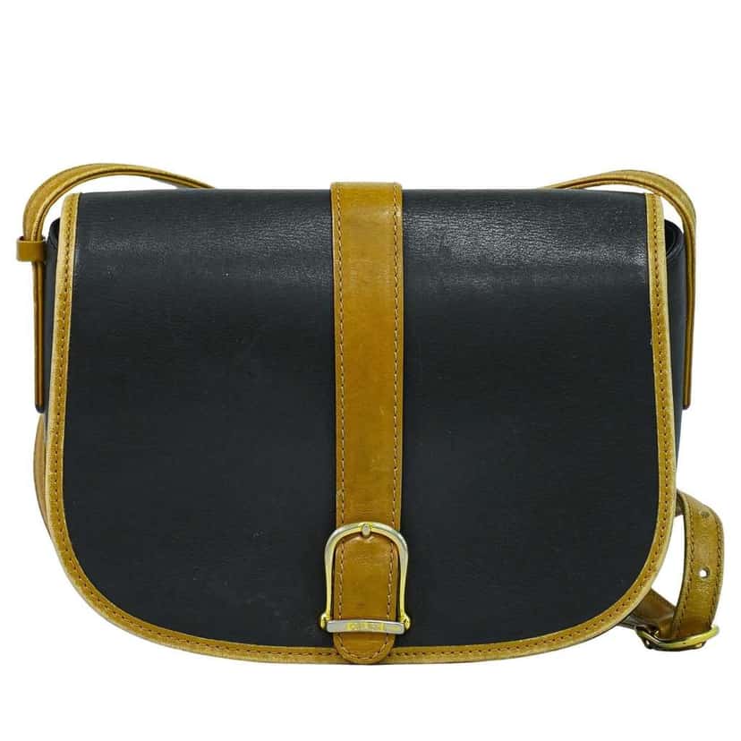 Celine Vintage Shoulder Bag Black Leather Good condition - Front View