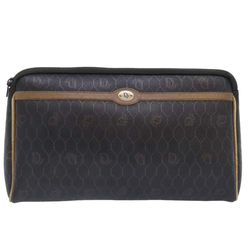 Christian Dior Vintage Honeycomb Zip Pouch Black Canvas Good condition - Front View