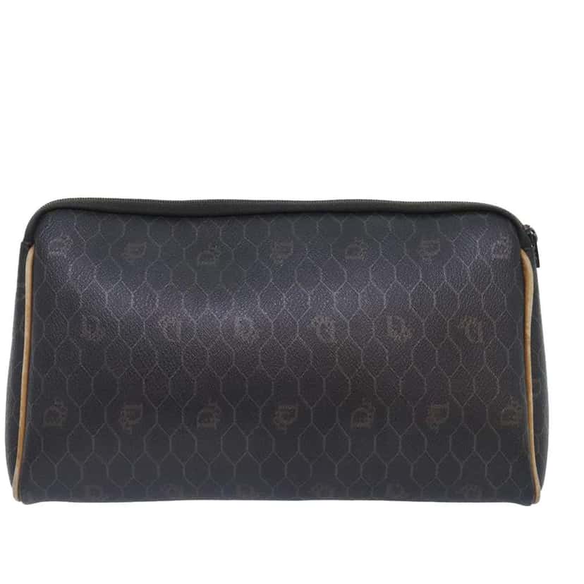 Christian Dior Vintage Honeycomb Zip Pouch Black Canvas Good condition - Back View
