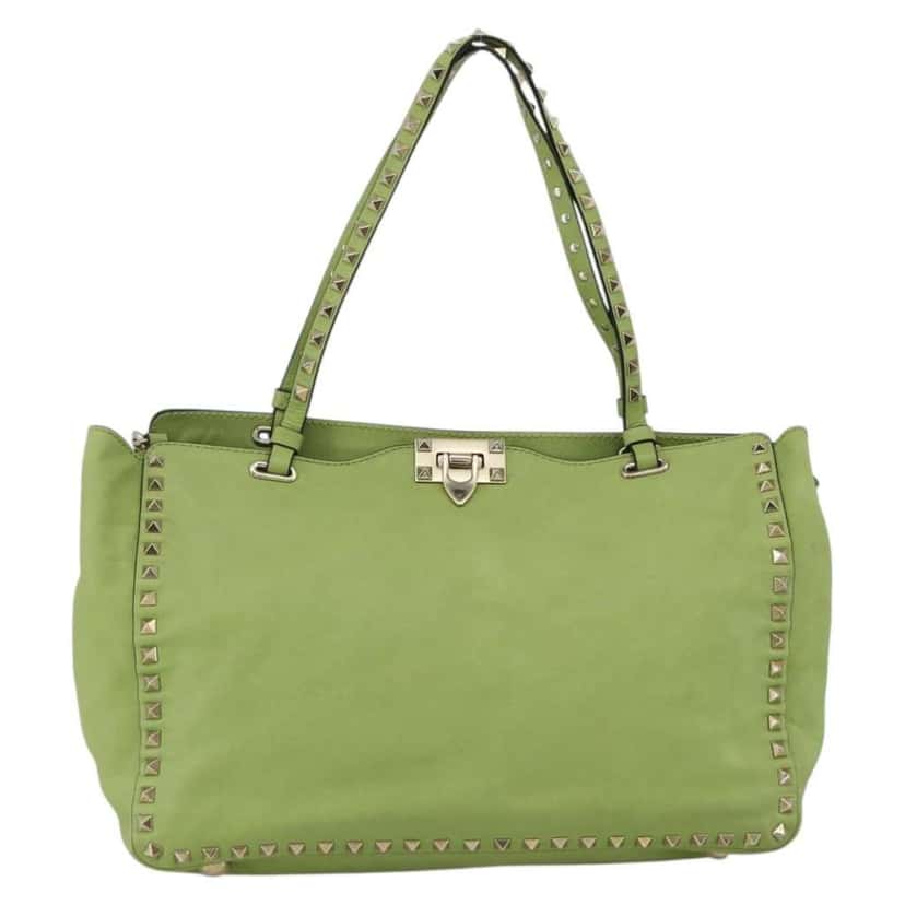 Valentino Garavani Rockstud Tote Green Leather Good condition - Front View