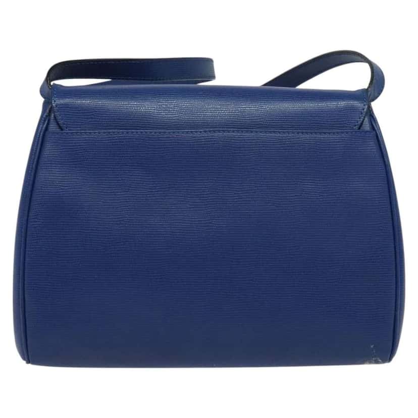 Celine Vintage Circle Logo Crossbody Bag Blue Leather Fair condition - Back View