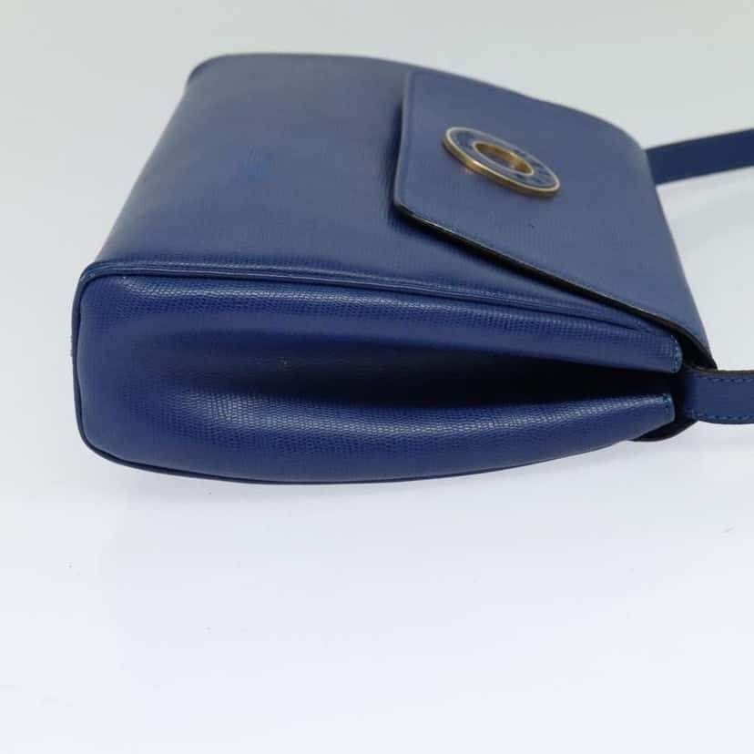 Celine Vintage Circle Logo Crossbody Bag Blue Leather Fair condition - Model View