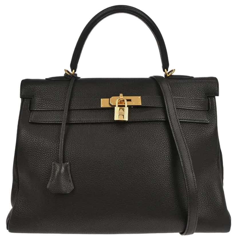 Hermès Kelly Handbag Black Leather Good condition - Front View