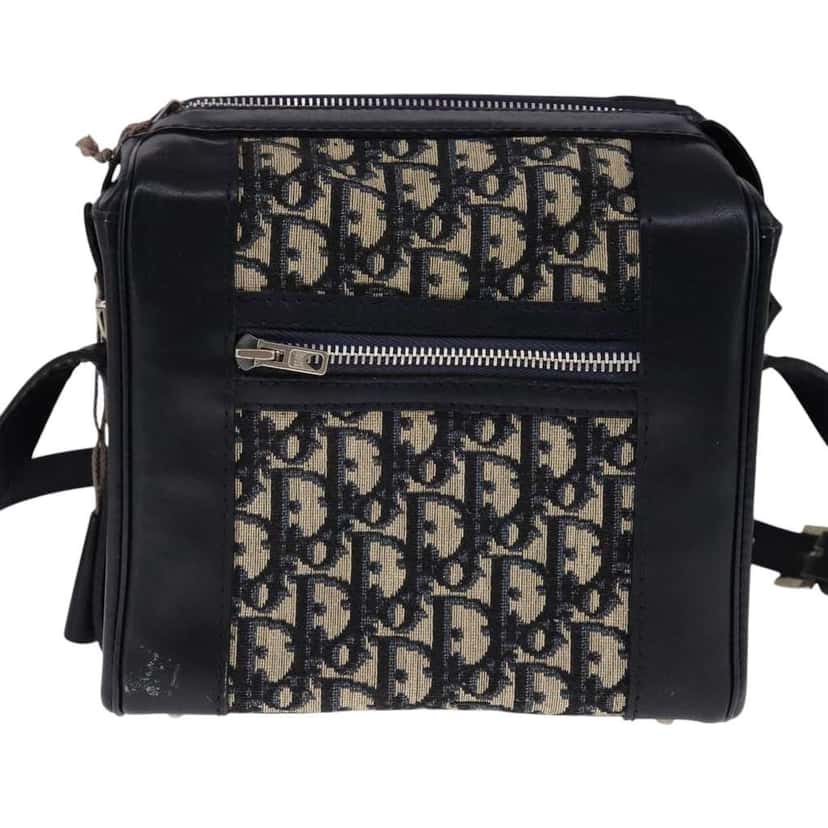 Christian Dior Vintage Zip Shoulder Bag Navy Canvas Good condition - Front View