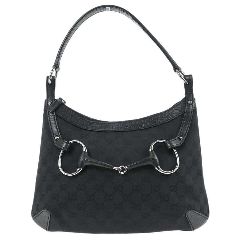Gucci Vintage Horsebit Shoulder bag Black Good condition - Front View