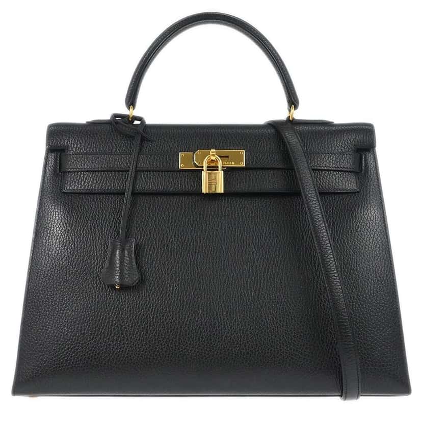Hermès Kelly Handbag Black Leather Good condition - Front View
