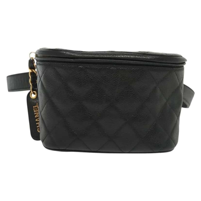 Chanel Vintage Zip Belt Bag Black Leather Good condition - Front View