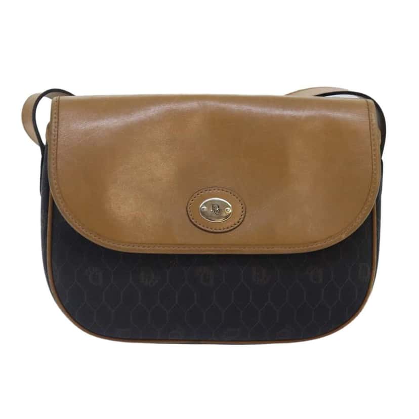 Christian Dior Vintage Honeycomb Shoulder Bag Black Canvas Good condition - Front View