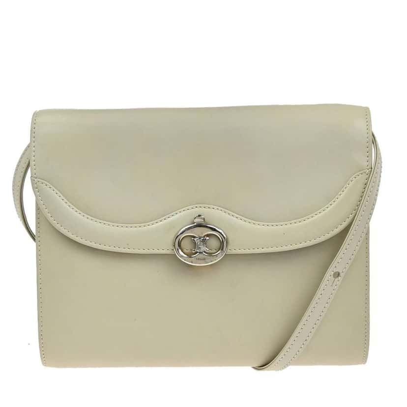 Celine Vintage Shoulder Bag White Leather Fair condition - Front View