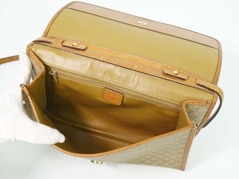 Celine Vintage Macadam Shoulder Bag Beige Canvas Good condition - Inside View