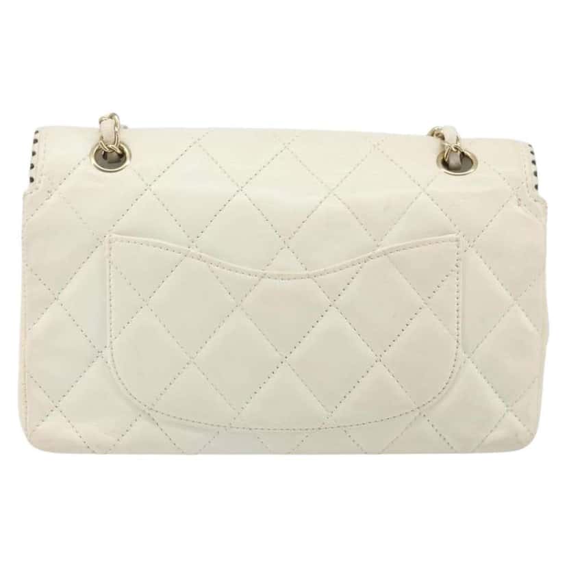 Chanel Vintage Punched Edge Classic Single Flap Bag White Leather Good condition - Back View