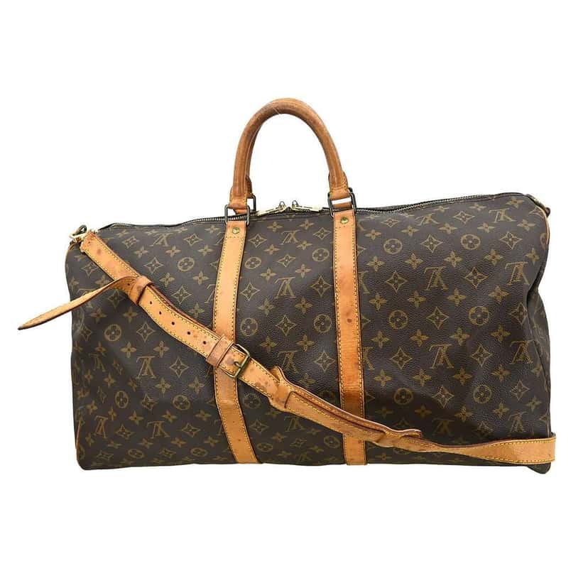 Louis Vuitton Keepall Bandouliere Bag Brown Canvas Fair condition - Front View