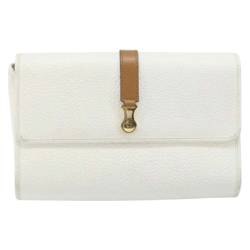 Christian Dior Vintage CD Logo Shoulder Bag White Leather Good condition - Front View