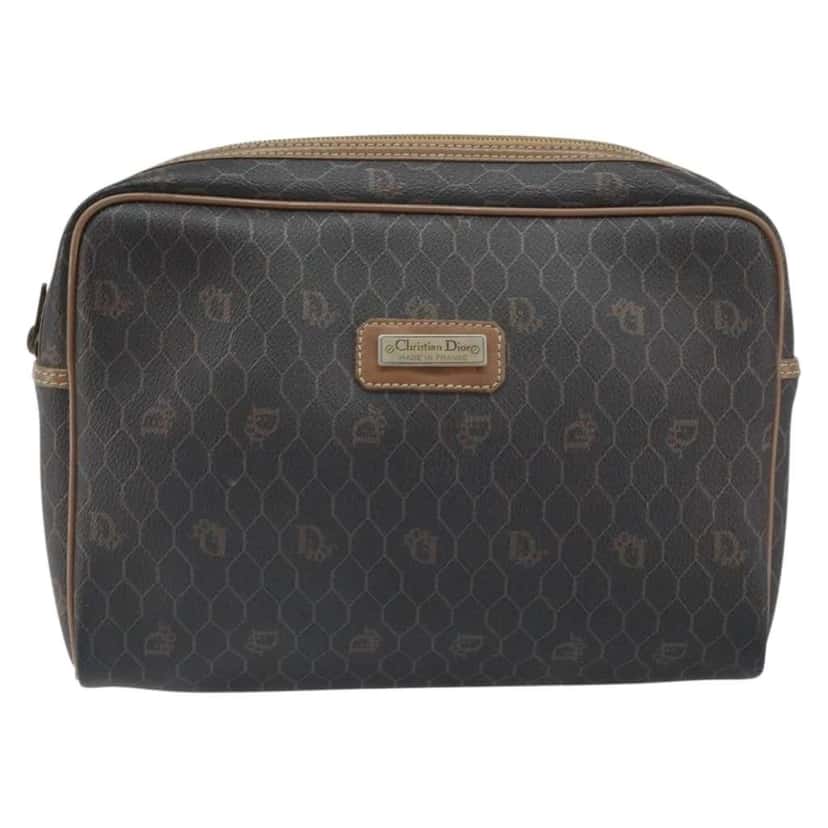 Christian Dior Vintage Honeycomb Zip Pouch Black Canvas Good condition - Front View