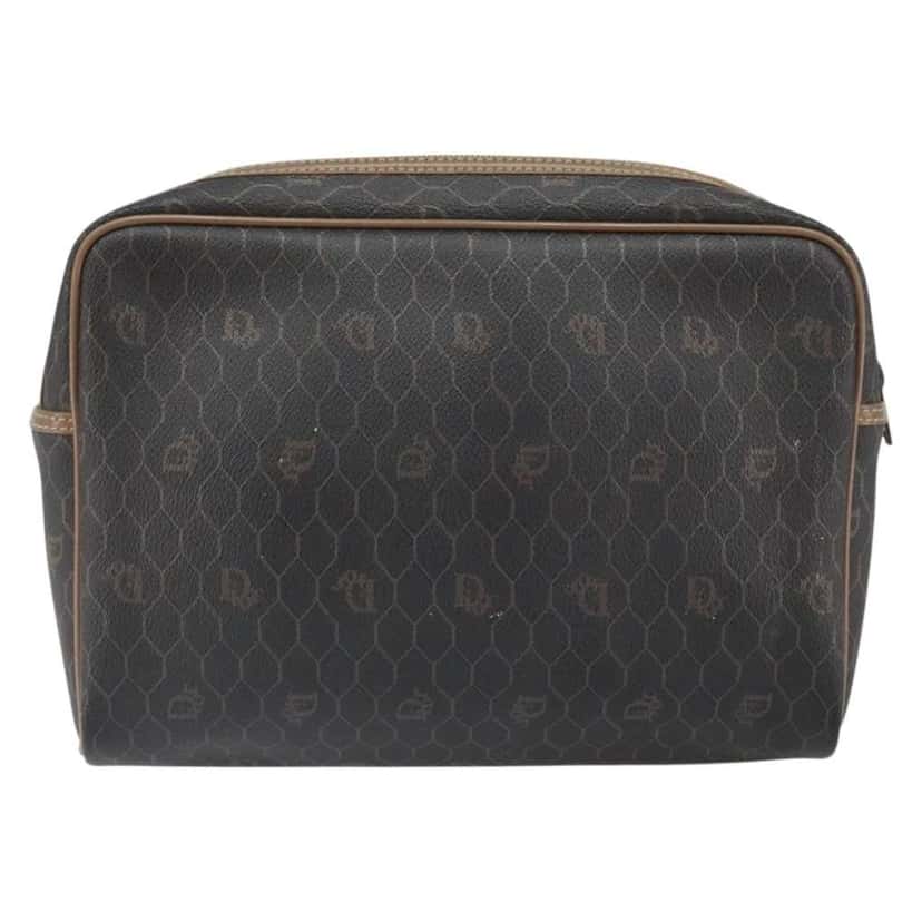 Christian Dior Vintage Honeycomb Zip Pouch Black Canvas Good condition - Back View