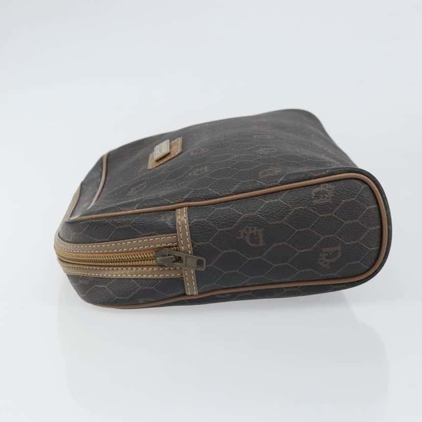 Christian Dior Vintage Honeycomb Zip Pouch Black Canvas Good condition - Model View