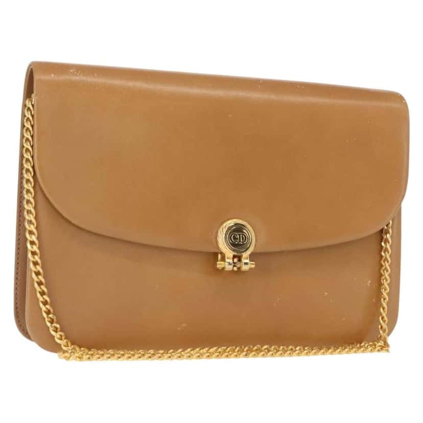 Christian Dior Vintage CD Flap Shoulder Bag Beige Leather Fair condition - Front View