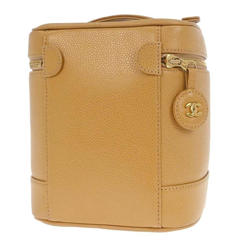 Chanel Vintage Timeless Cosmetic Case Beige Leather Good condition - Back View