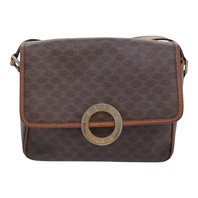 Celine Vintage Macadam Circle Logo Shoulder Bag Brown Canvas Fair condition - Front View