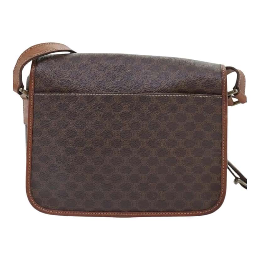 Celine Vintage Macadam Circle Logo Shoulder Bag Brown Canvas Fair condition - Back View