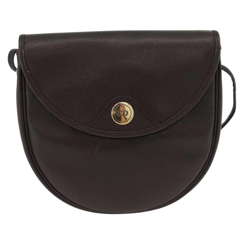 Christian Dior Vintage CD Logo Shoulder Bag Brown Leather Good condition - Front View