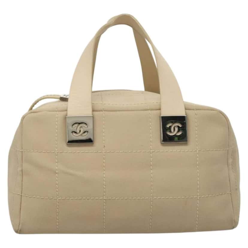 Chanel Chocolate Bar CC Bowler Bag Beige Canvas Good condition - Front View