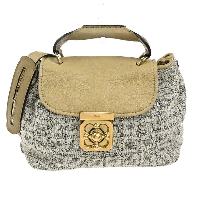 Chloe Elsie Shoulder Bag Beige Tweed Good condition - Front View