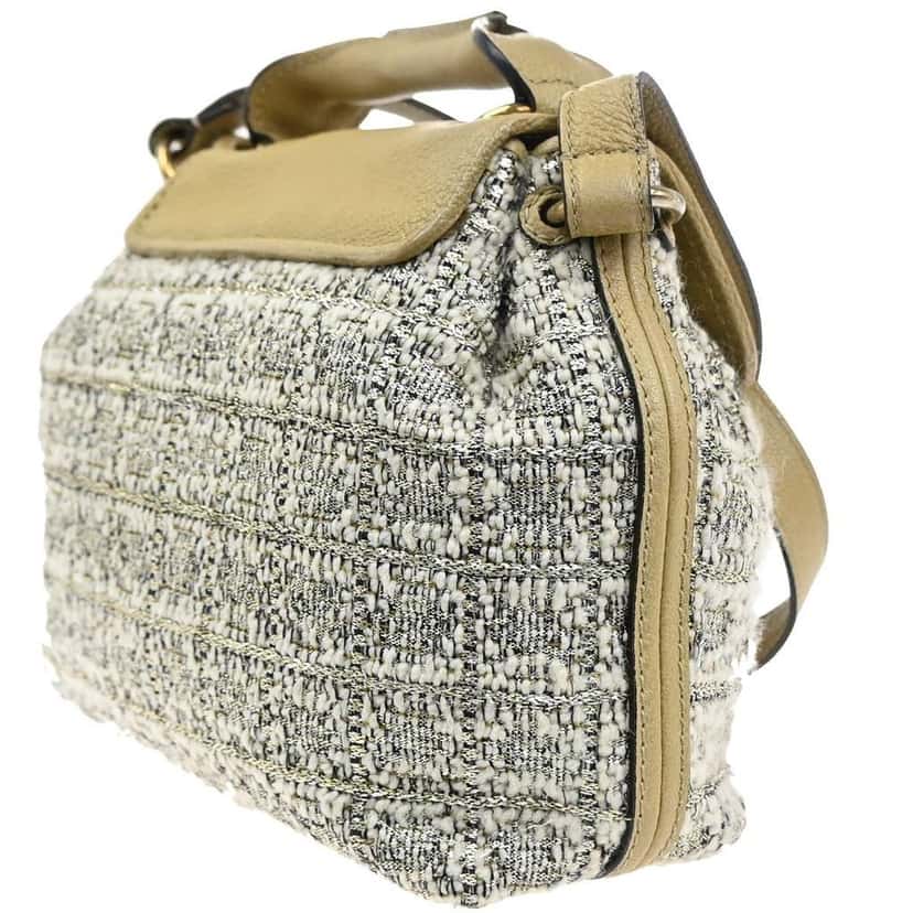 Chloe Elsie Shoulder Bag Beige Tweed Good condition - Model View