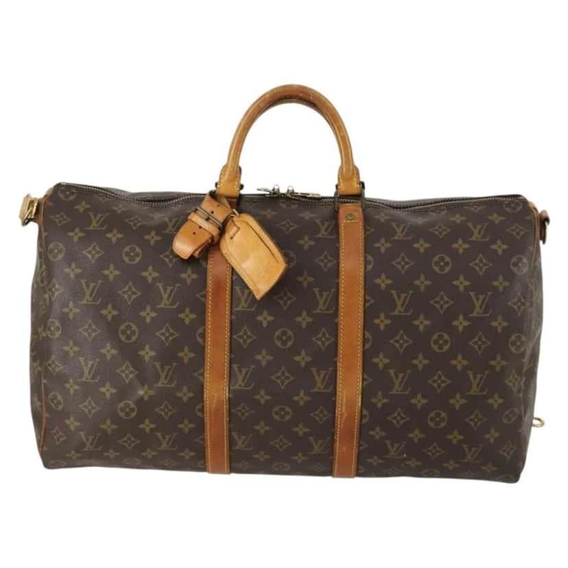 Louis Vuitton Keepall Bandouliere Bag Brown Canvas Fair condition - Front View