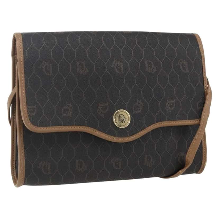 Christian Dior Vintage Honeycomb Flap Crossbody Bag Black Canvas Good condition - Front View