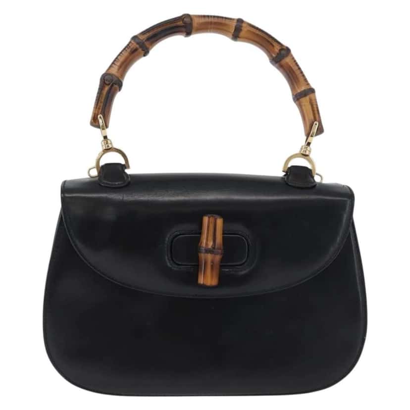 Gucci Vintage Convertible Bamboo Top Handle Bag Black Leather Good condition - Front View