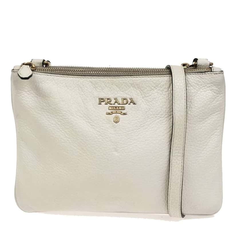 Prada Double Zip Crossbody Bag White Leather Good condition - Front View